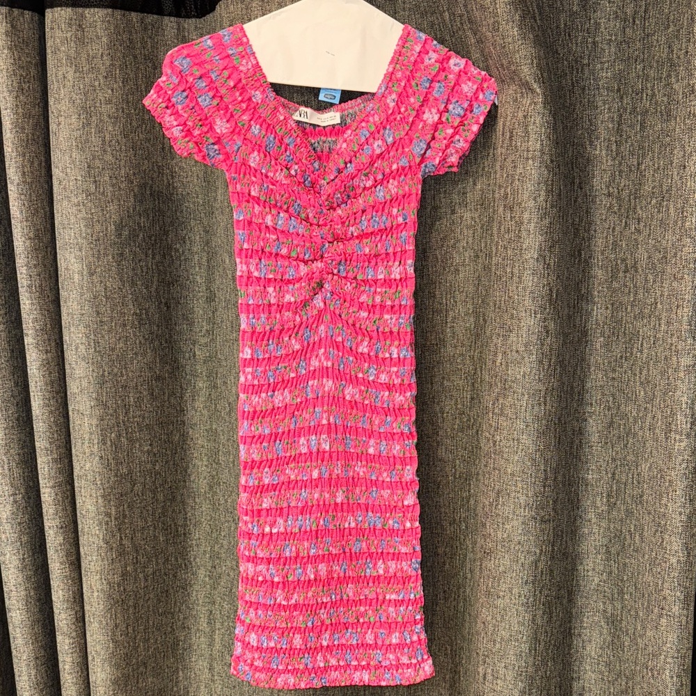 Zara Pink and Blue Textured Dress